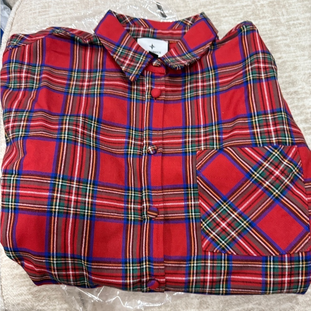 Tuckernuck Red Plaid Button Front Relaxed Tunic Shirt Women’s XS Preppy - Picture 7 of 9